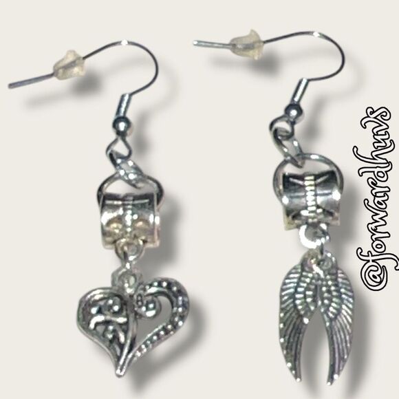 Bundle Sale 3 for $15 | Mismatched Charm Earrings – Angel Wing & Heart - Picture 3 of 9